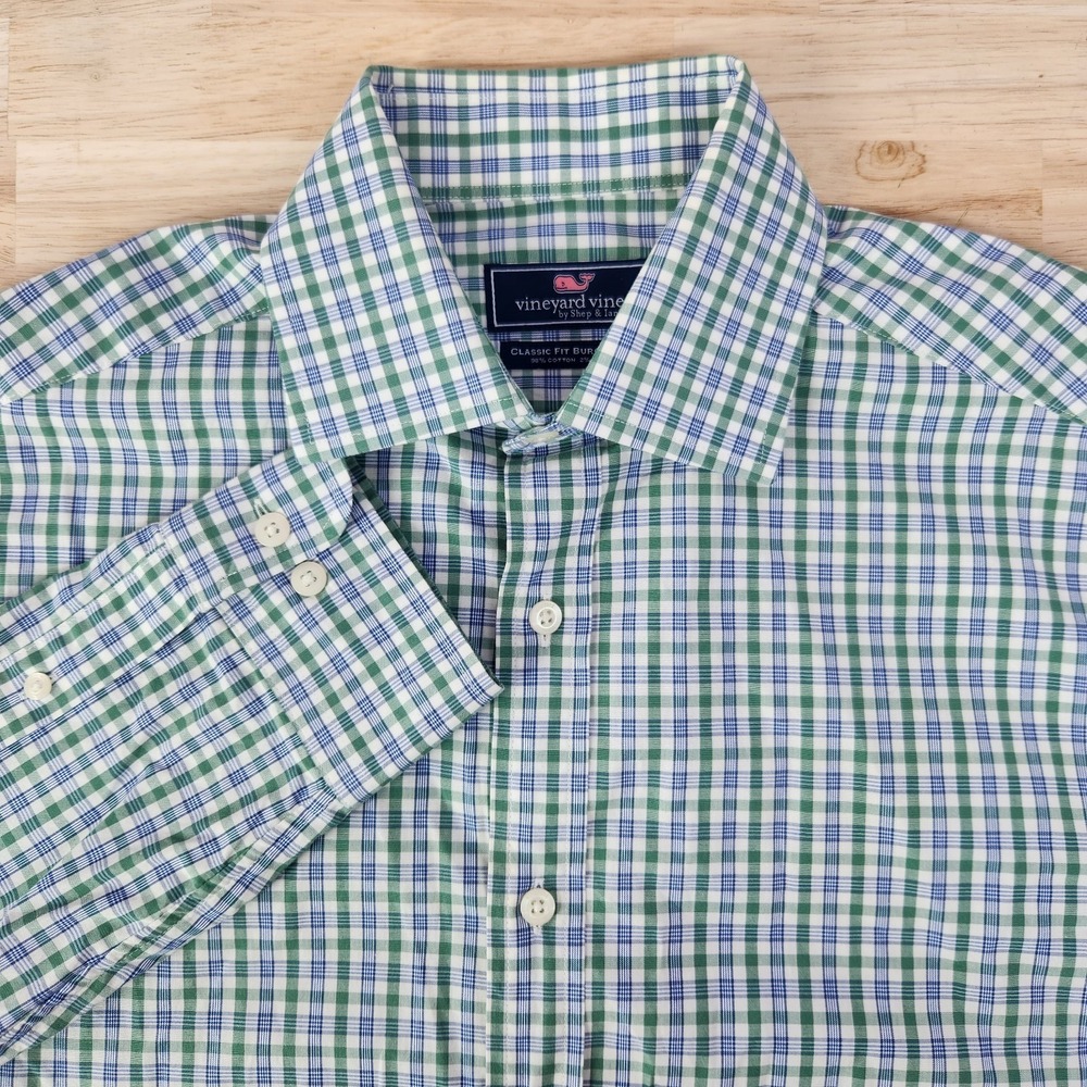 Vineyard Vines Classic Fit Burgee Shirt Long Sleeve Button Up Mens S Plaid Green